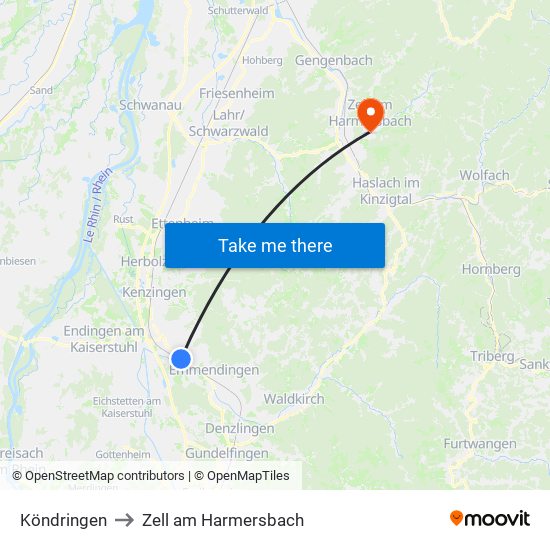 Köndringen to Zell am Harmersbach map