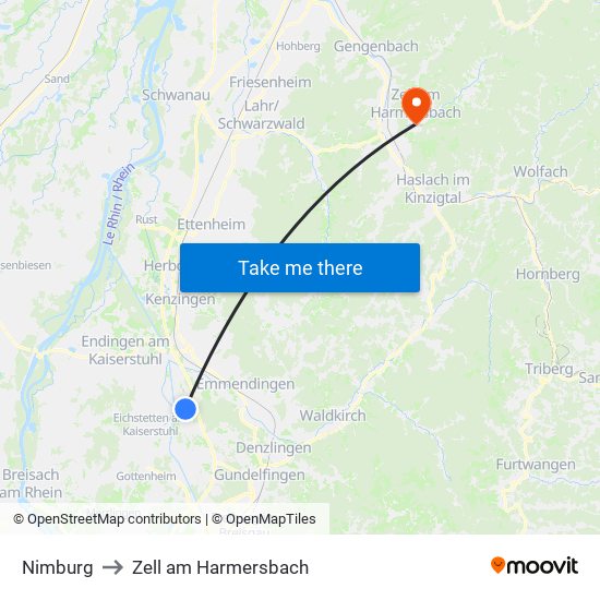 Nimburg to Zell am Harmersbach map