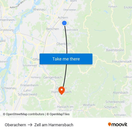 Oberachern to Zell am Harmersbach map