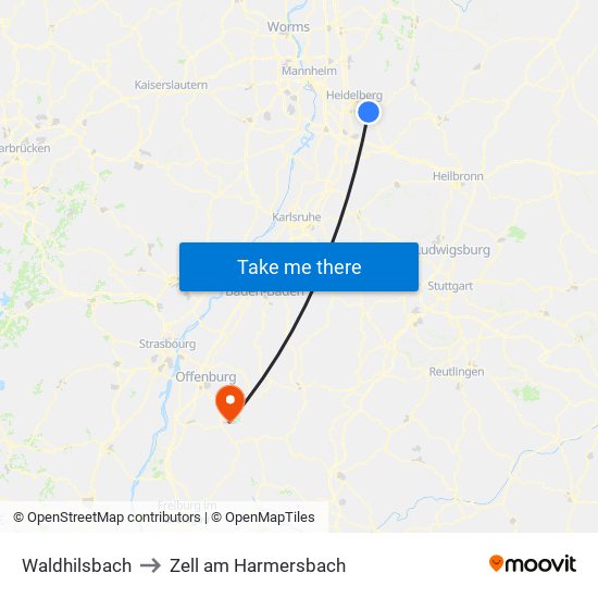 Waldhilsbach to Zell am Harmersbach map