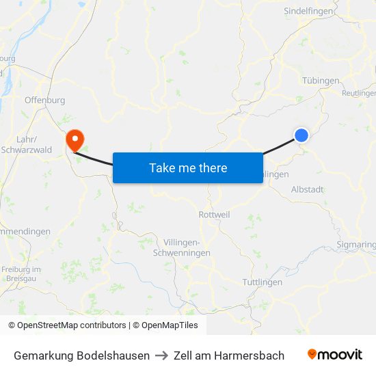 Gemarkung Bodelshausen to Zell am Harmersbach map