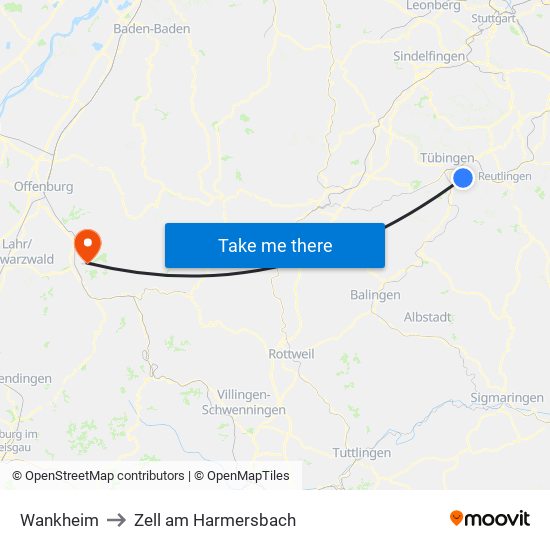 Wankheim to Zell am Harmersbach map