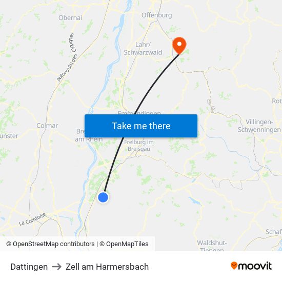 Dattingen to Zell am Harmersbach map