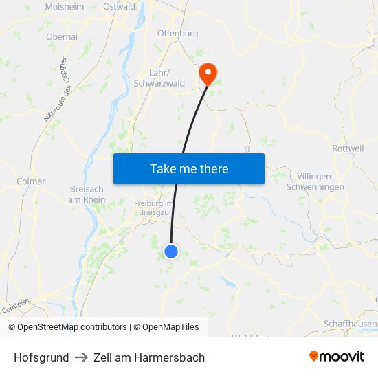 Hofsgrund to Zell am Harmersbach map