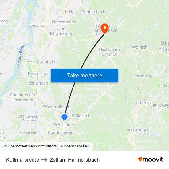 Kollmarsreute to Zell am Harmersbach map