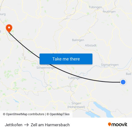 Jettkofen to Zell am Harmersbach map
