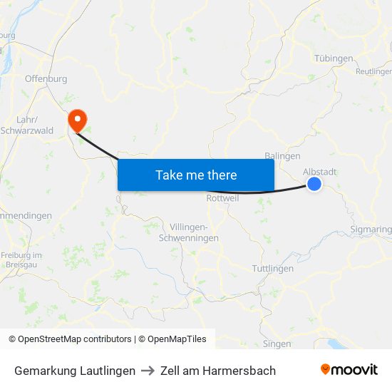 Gemarkung Lautlingen to Zell am Harmersbach map