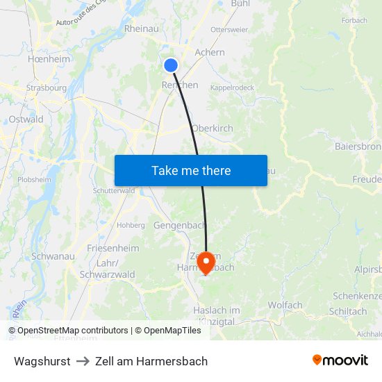 Wagshurst to Zell am Harmersbach map