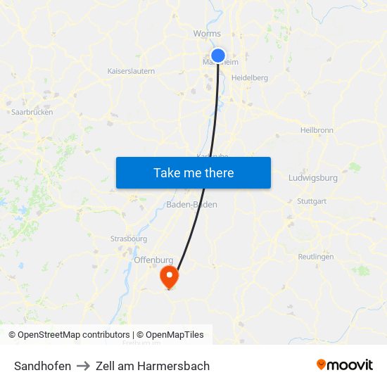 Sandhofen to Zell am Harmersbach map