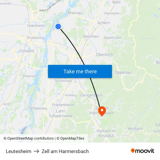 Leutesheim to Zell am Harmersbach map