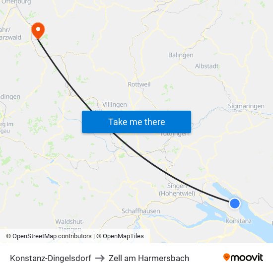 Konstanz-Dingelsdorf to Zell am Harmersbach map