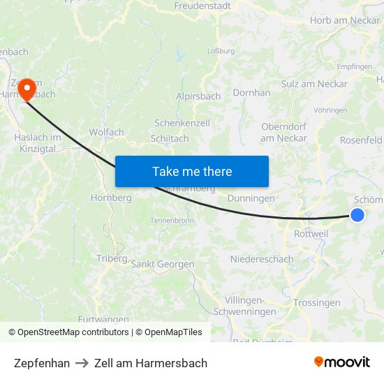 Zepfenhan to Zell am Harmersbach map