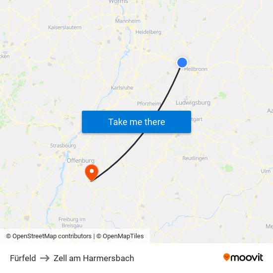 Fürfeld to Zell am Harmersbach map