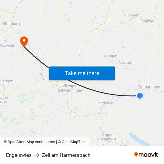 Engelswies to Zell am Harmersbach map