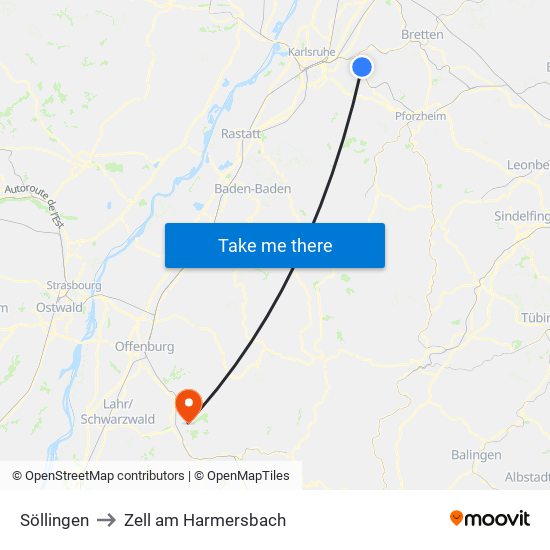 Söllingen to Zell am Harmersbach map