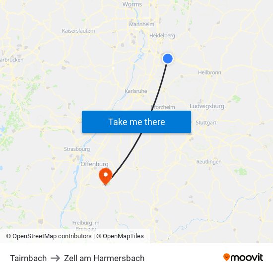 Tairnbach to Zell am Harmersbach map