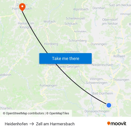 Heidenhofen to Zell am Harmersbach map