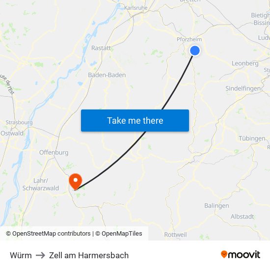 Würm to Zell am Harmersbach map