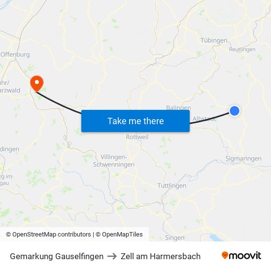 Gemarkung Gauselfingen to Zell am Harmersbach map