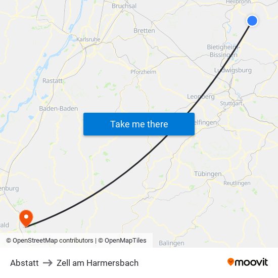 Abstatt to Zell am Harmersbach map