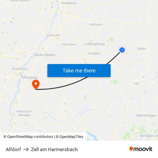 Alfdorf to Zell am Harmersbach map