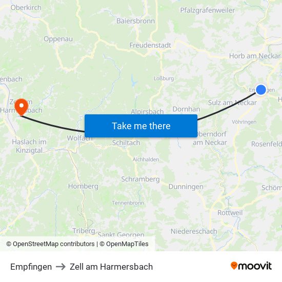 Empfingen to Zell am Harmersbach map