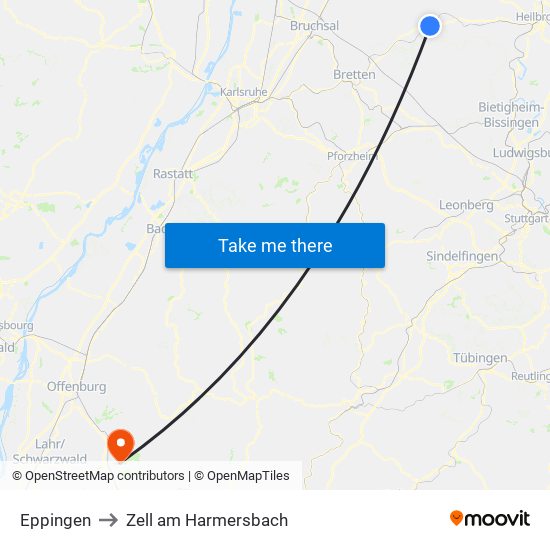 Eppingen to Zell am Harmersbach map