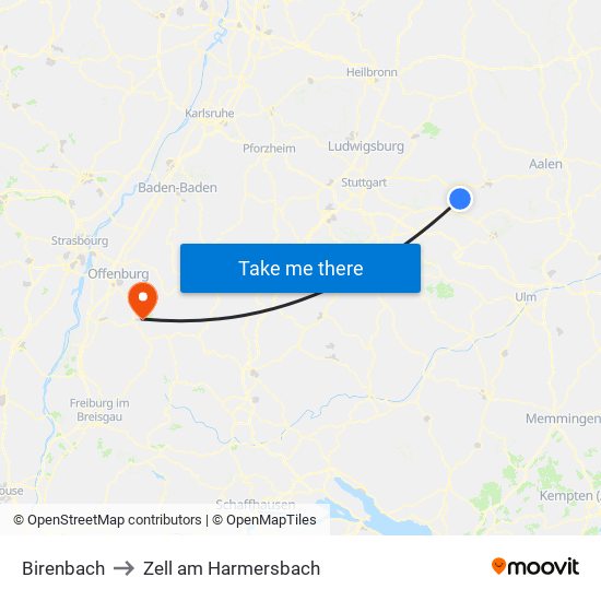Birenbach to Zell am Harmersbach map