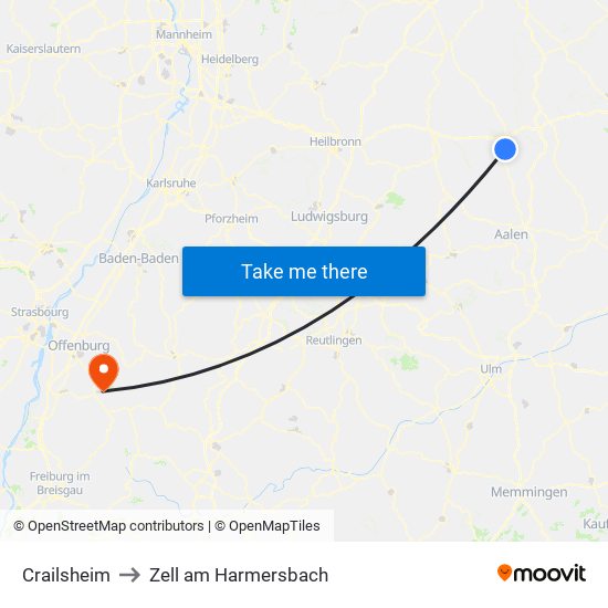 Crailsheim to Zell am Harmersbach map