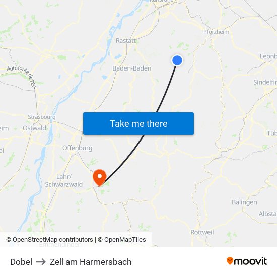 Dobel to Zell am Harmersbach map