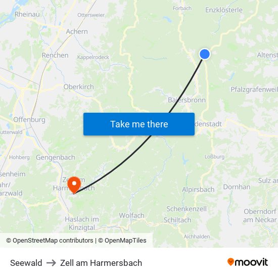 Seewald to Zell am Harmersbach map