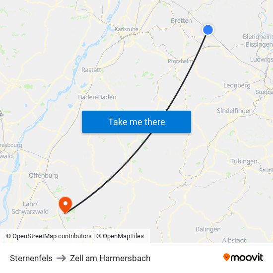 Sternenfels to Zell am Harmersbach map
