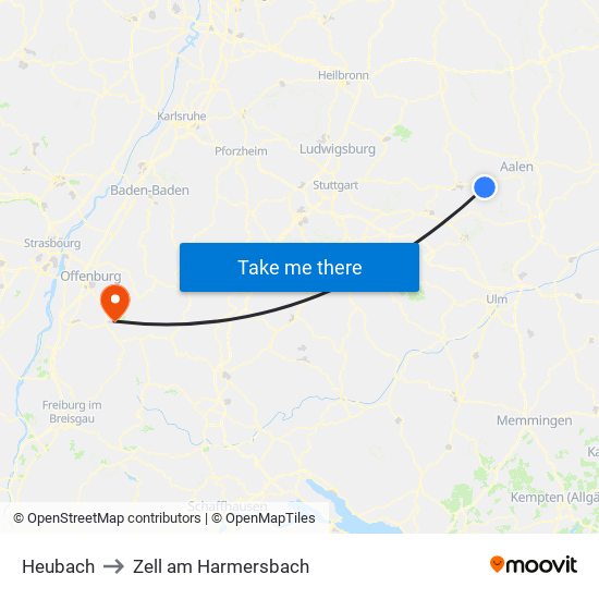 Heubach to Zell am Harmersbach map