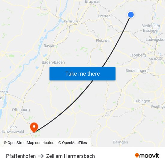 Pfaffenhofen to Zell am Harmersbach map