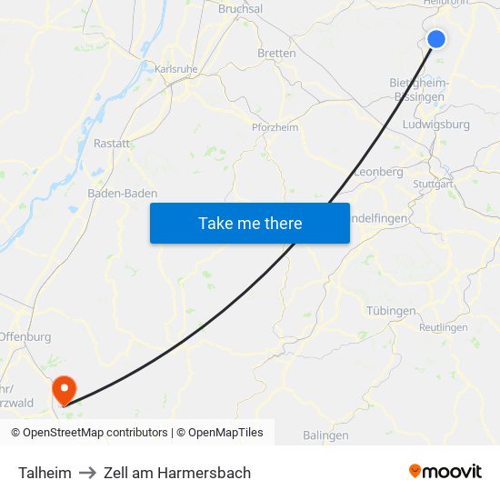 Talheim to Zell am Harmersbach map