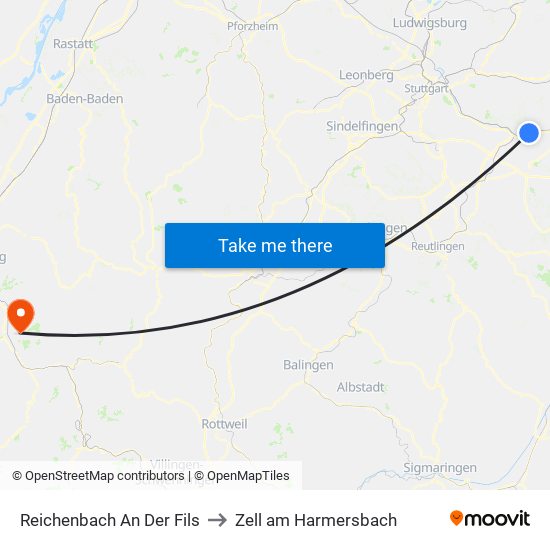 Reichenbach An Der Fils to Zell am Harmersbach map