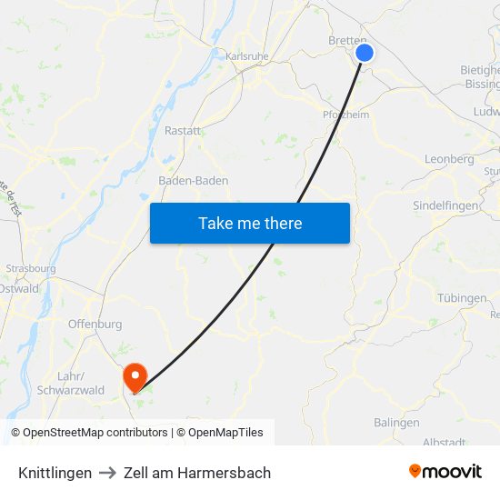 Knittlingen to Zell am Harmersbach map