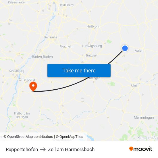 Ruppertshofen to Zell am Harmersbach map