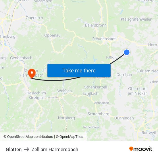 Glatten to Zell am Harmersbach map