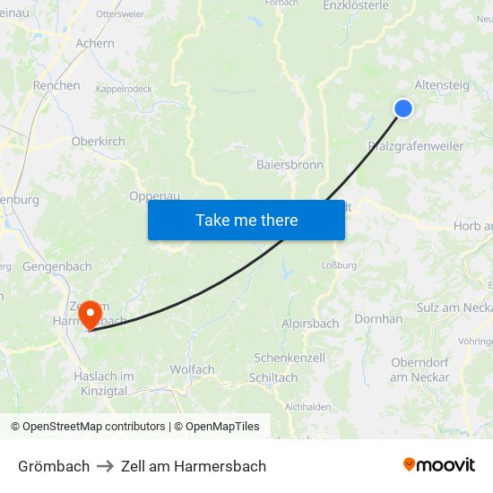 Grömbach to Zell am Harmersbach map