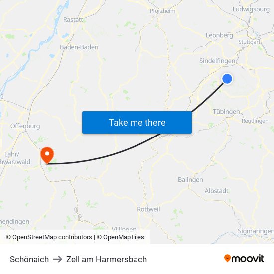 Schönaich to Zell am Harmersbach map