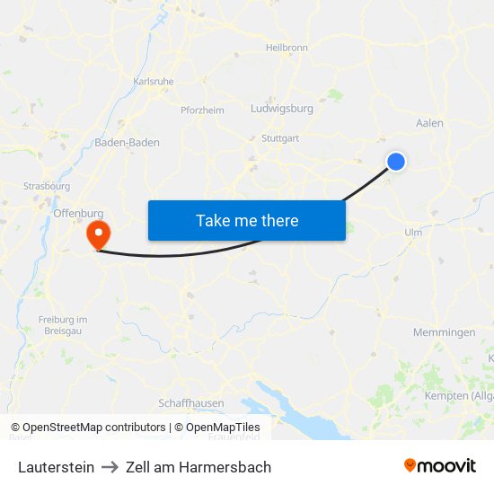 Lauterstein to Zell am Harmersbach map