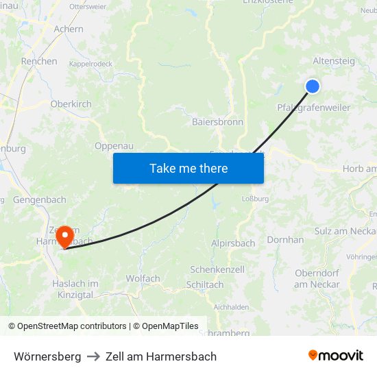 Wörnersberg to Zell am Harmersbach map