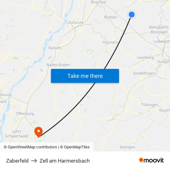 Zaberfeld to Zell am Harmersbach map