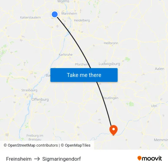 Freinsheim to Sigmaringendorf map