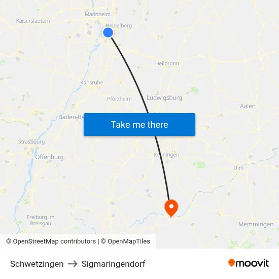 Schwetzingen to Sigmaringendorf map