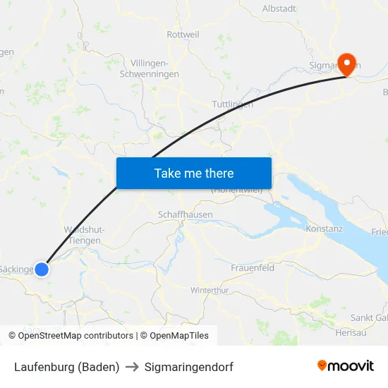 Laufenburg (Baden) to Sigmaringendorf map