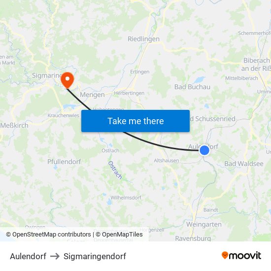 Aulendorf to Sigmaringendorf map