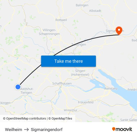 Weilheim to Sigmaringendorf map