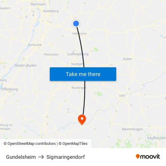 Gundelsheim to Sigmaringendorf map